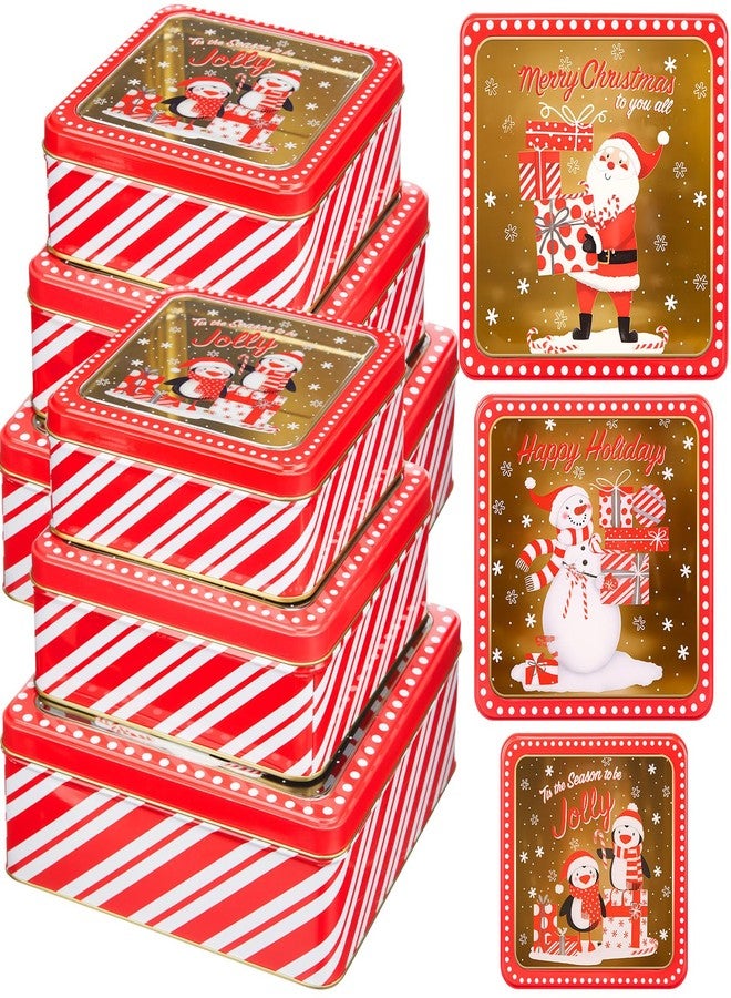 Lingvee 6 Pcs Christmas Cookie Tins with Lids for Gift Giving Metal Containers with Lids Christmas Cookie Tins Xmas Candy Boxes for Gift Giving & Holiday Treats, Large Medium Small(Cute) - Image 1